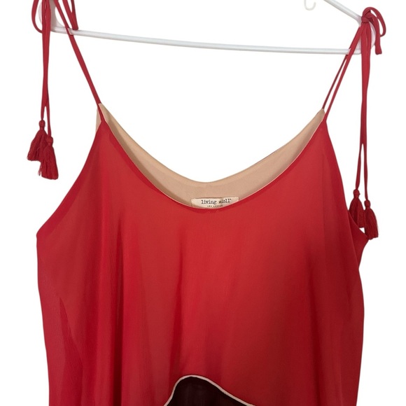 Living Doll Flowy Tassel Tie Shoulder Strap Dress Size XL  Coral Maroon - Picture 2 of 14